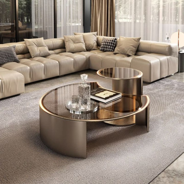 Table Basse Gold Tempered Glass