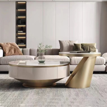 Table Basse Gold White Marble